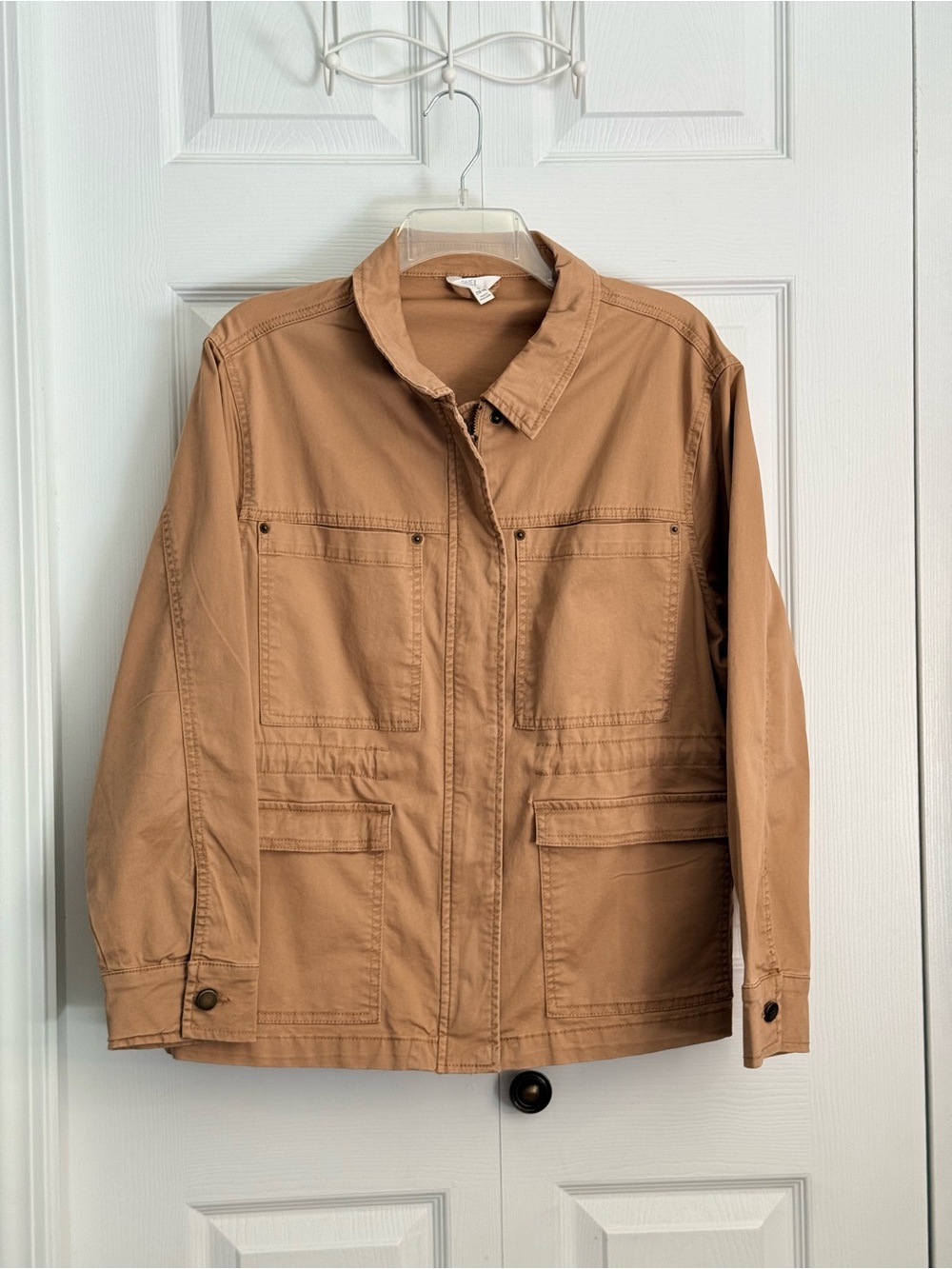 Time and Tru Women’s Tan Utility Cargo Fall Jacket Cinch Waist Size L (12-14)
